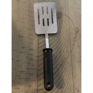Vintage EKCO Short  Black Handle Slotted Keyhole Spatula Turner Flipper 10.25”